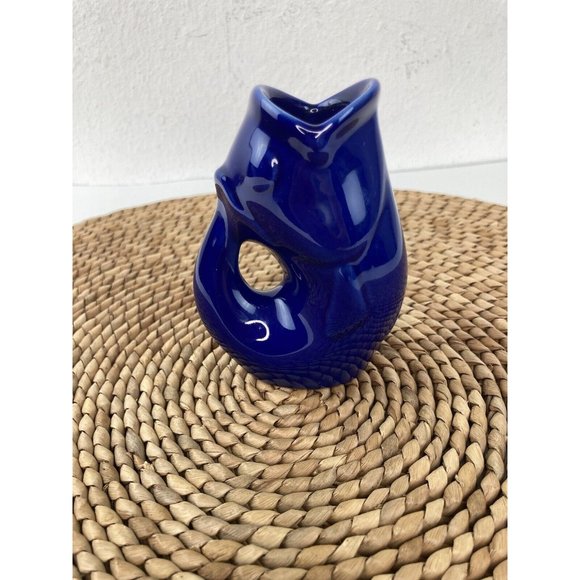 *Vintage Blue Ceramic Gurgle Pot Jug Glug Glug 3 1/2" H Small Mini Collectible - Picture 5 of 8